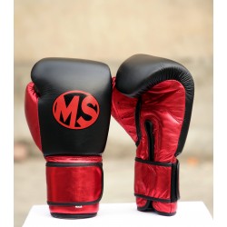 Metallic Red and Black Leather Boxing Gloves