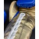 Blue Gold Metallic Fighting Leather Boxing Gloves 12oz
