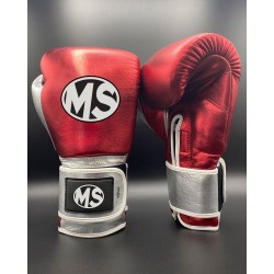 Custom name Red Silver Metallic Sparring Leather Boxing Gloves 12oz, 14oz, 16oz
