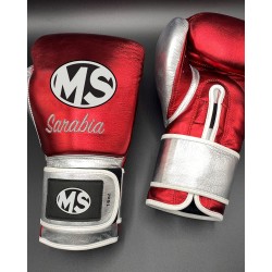 Custom name Red Silver Metallic Sparring Leather Boxing Gloves 12oz, 14oz, 16oz