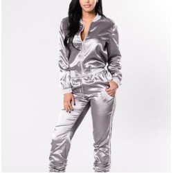 Wholesale high quality sweat suit sets silk satin polyester material training & jogging wear sweatsuit 