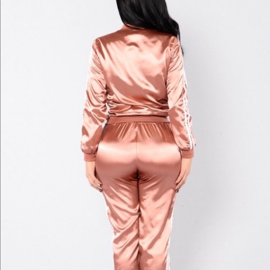 Wholesale Peach Color women Silk Satin Tracksuit Sweat suit sexy athletic track suit