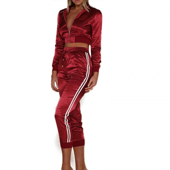 Silk Satin High quality Printed Women Summer Sets Two Piece women crop top sweat suit 