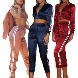 Silk Satin High quality Printed Women Summer Sets Two Piece women crop top sweat suit 