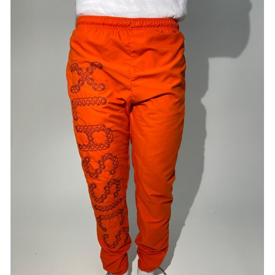 Orange Sweat Pant Jogger big embroidery on right leg Microfiber trouser 