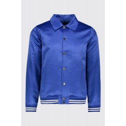 Collared Blue Color Satin Bomber jacket  