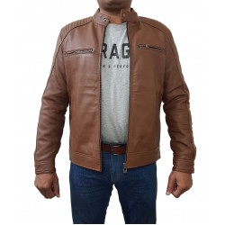 Light Brown Fashion Cow Sheep Hide Leather Jacket 