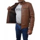 Light Brown Fashion Cow Sheep Hide Leather Jacket 