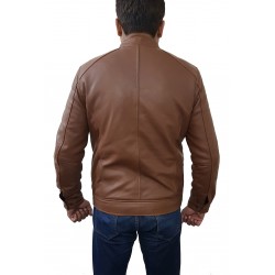 Light Brown Fashion Cow Sheep Hide Leather Jacket 