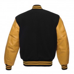 Black and Yellow Premium Quality Leather Sleeves Varsity Letterman Jacket 