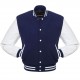 Navy Varsity Jacket with White Leather Sleeves 