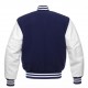 Navy Varsity Jacket with White Leather Sleeves 