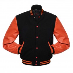 Black and Orange Leather Sleeves Varsity Jacket College Jacket 
