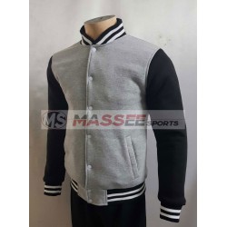 Cotton Fleece Letterman Varsity Jacket Black & Grey 