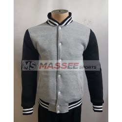 Cotton Fleece Letterman Varsity Jacket Black & Grey 