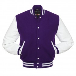 Custom Varsity Jacket Purple and White Leather Sleeves