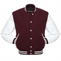 Maroon and White Varsity Jacket Letterman Jacket 