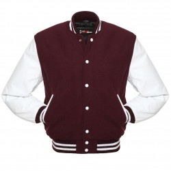 Maroon and White Varsity Jacket Letterman Jacket 