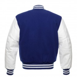 Royal Blue Varsity Jacket with White Leather Sleeves 