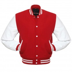 Red and White Varsity College Baseball Letterman Jacket 