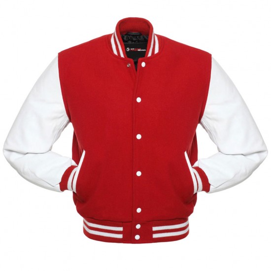 Red and White Varsity College Baseball Letterman Jacket 