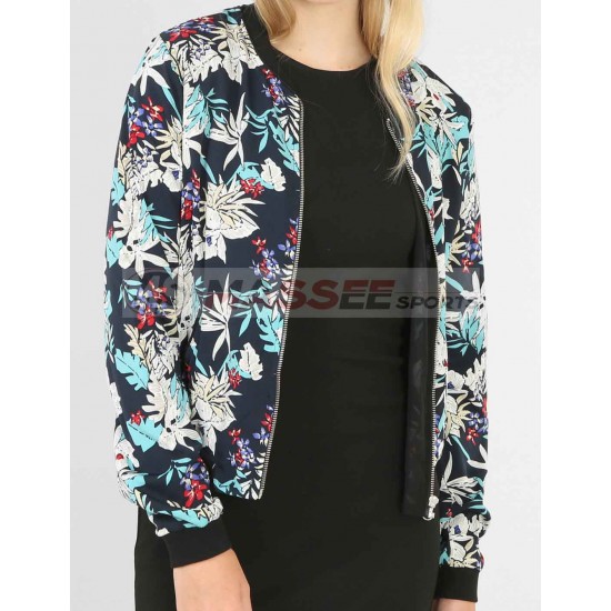 New Fashion Custom Print Polyester Floral Bomber Parka Ladies Spring Jacket