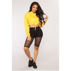 New stylish Yellow women fitness hoodies custom logo crop top wholesale women hoodies 