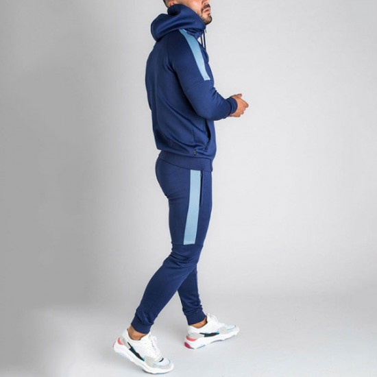 Casual Two Pieces Set Zipper-up Slim-fitting Men's Tracksuit With Strips