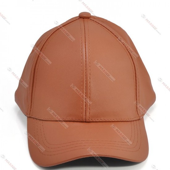 Custom Brown Genuine Leather Hat Adjustable Baseball Ball Cap 